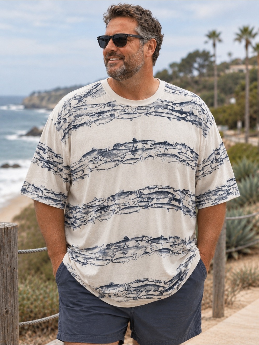 Northwest Territory Fish Print T-Shirt – Men’s 3XLT – Coastal Fisherman Casual